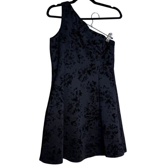 Prosecco One Shoulder Mini Dress Women 6 Black Velvet Burnout Whimsigoth Party - Picture 3 of 9